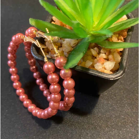 Jewelry - Pink Faux Pearl Hoop Earrings